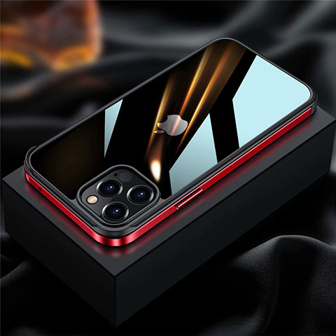Apple iPhone 12 Pro用ケース 高級感 手触り良い アルミメタル 製の金属製 バンパー カバー アップル レッド
