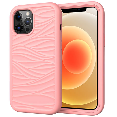 Apple iPhone 12 Pro用ハイブリットバンパーケース プラスチック 兼シリコーン カバー 前面と背面 360度 フル R01 アップル ピンク