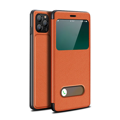 Apple iPhone 12 Pro用手帳型 レザーケース スタンド カバー T05 アップル オレンジ