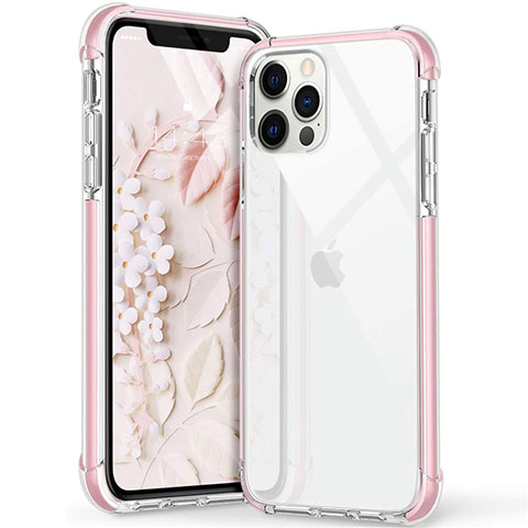 Apple iPhone 12 Pro用極薄ソフトケース シリコンケース 耐衝撃 全面保護 クリア透明 S02 アップル ピンク