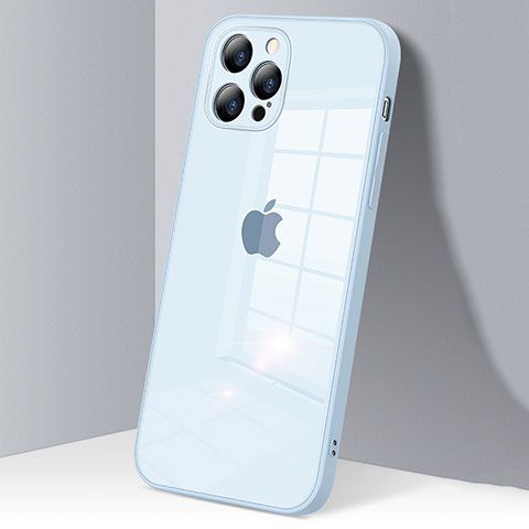 Apple iPhone 12 Pro用ハイブリットバンパーケース クリア透明 プラスチック 鏡面 カバー H06 アップル ライトブルー