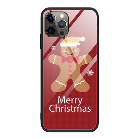 Apple iPhone 12 Pro用ハイブリットバンパーケース プラスチック パターン 鏡面 カバー クリスマス アップル ワインレッド