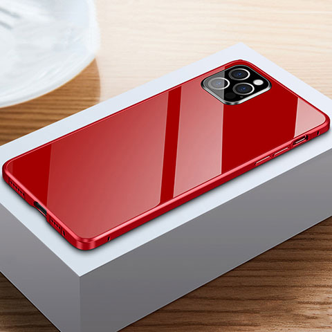 Apple iPhone 12 Pro用ケース 高級感 手触り良い アルミメタル 製の金属製 360度 フルカバーバンパー 鏡面 カバー T03 アップル レッド