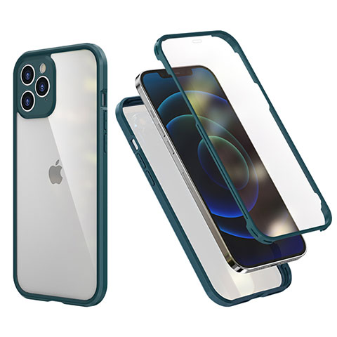 Apple iPhone 12 Pro用ハイブリットバンパーケース プラスチック 兼シリコーン カバー 前面と背面 360度 フル R05 アップル モスグリー