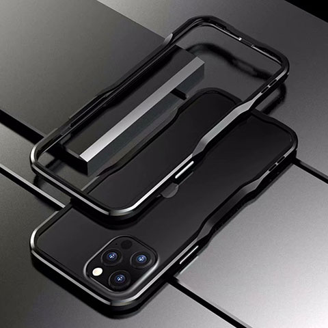 Apple iPhone 12 Pro用ケース 高級感 手触り良い アルミメタル 製の金属製 バンパー カバー T03 アップル ブラック