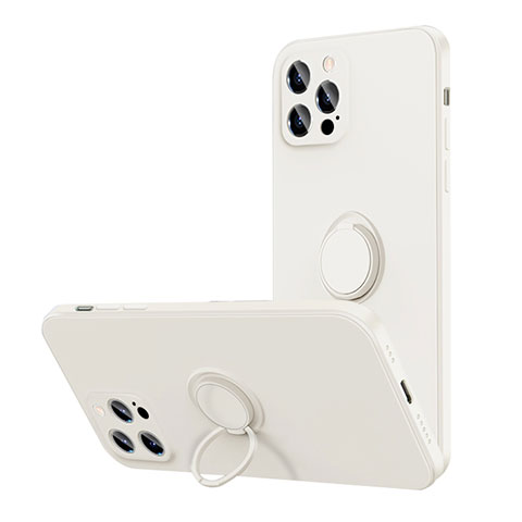 Apple iPhone 12 Pro用極薄ソフトケース シリコンケース 耐衝撃 全面保護 アンド指輪 マグネット式 バンパー N01 アップル ホワイト