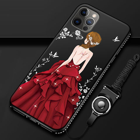 Apple iPhone 12 Pro用シリコンケース ソフトタッチラバー バタフライ ドレスガール ドレス少女 カバー アップル レッド・ブラック