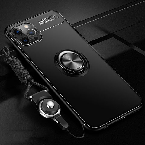 Apple iPhone 12 Pro用極薄ソフトケース シリコンケース 耐衝撃 全面保護 アンド指輪 マグネット式 バンパー N03 アップル ブラック
