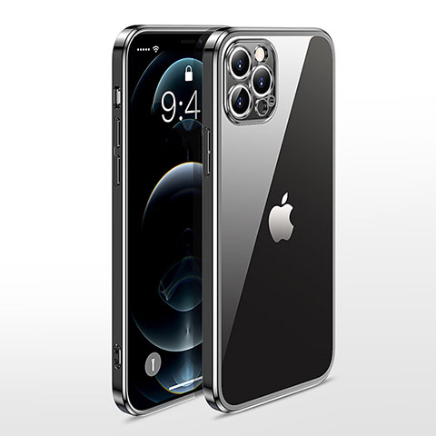 Apple iPhone 12 Pro用極薄ソフトケース シリコンケース 耐衝撃 全面保護 クリア透明 N01 アップル ブラック