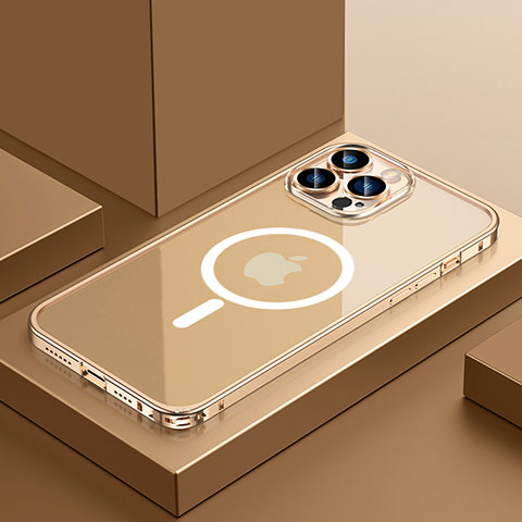 Apple iPhone 12 Pro用ケース 高級感 手触り良い メタル兼プラスチック バンパー Mag-Safe 磁気 Magnetic QC3 アップル ゴールド
