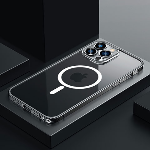Apple iPhone 12 Pro用ケース 高級感 手触り良い メタル兼プラスチック バンパー Mag-Safe 磁気 Magnetic QC3 アップル ブラック