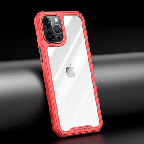 Apple iPhone 12 Pro Max用ハイブリットバンパーケース クリア透明 プラスチック 鏡面 カバー M04 アップル レッド