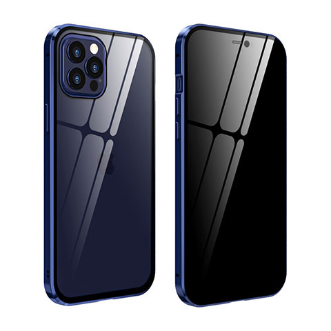 Apple iPhone 12 Pro Max用ケース 高級感 手触り良い アルミメタル 製の金属製 360度 フルカバーバンパー 鏡面 カバー T05 アップル ミッドナイトネイビー