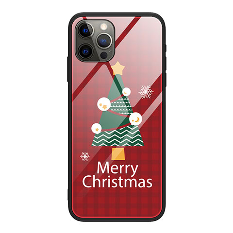 Apple iPhone 12 Pro Max用ハイブリットバンパーケース プラスチック パターン 鏡面 カバー クリスマス アップル レッド