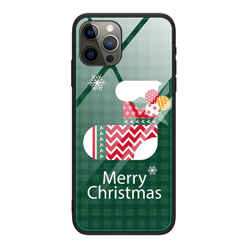 Apple iPhone 12 Pro Max用ハイブリットバンパーケース プラスチック パターン 鏡面 カバー クリスマス アップル グリーン