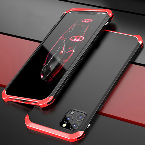 Apple iPhone 12 Pro Max用ケース 高級感 手触り良い アルミメタル 製の金属製 カバー T02 アップル レッド・ブラック