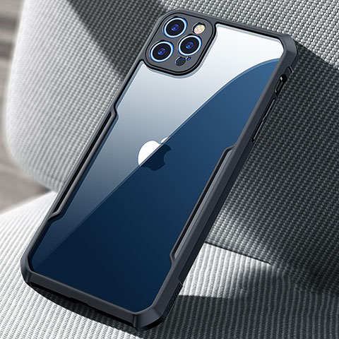 Apple iPhone 12 Pro Max用ハイブリットバンパーケース クリア透明 プラスチック 鏡面 カバー H03 アップル ブラック