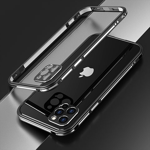 Apple iPhone 12 Pro Max用ケース 高級感 手触り良い アルミメタル 製の金属製 バンパー カバー N01 アップル シルバー・ブラック