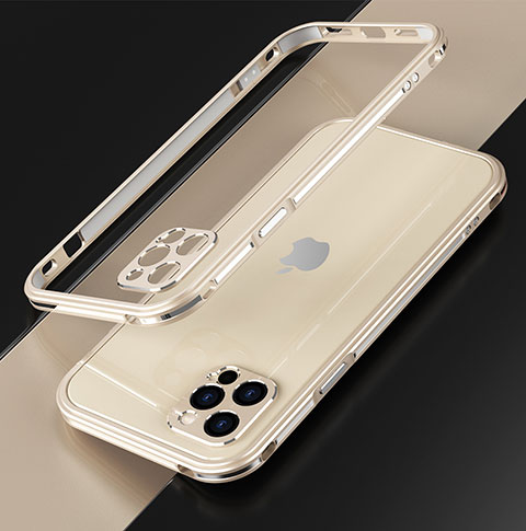 Apple iPhone 12 Pro Max用ケース 高級感 手触り良い アルミメタル 製の金属製 バンパー カバー N01 アップル ゴールド