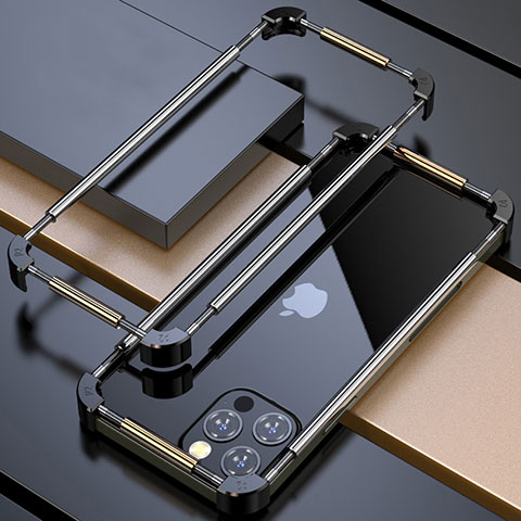Apple iPhone 12 Pro Max用ケース 高級感 手触り良い アルミメタル 製の金属製 バンパー カバー N03 アップル ゴールド