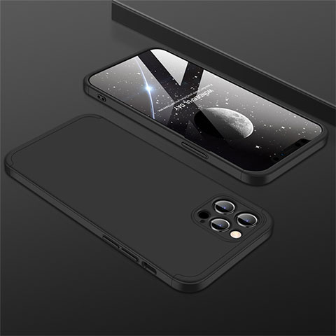 Apple iPhone 12 Pro Max用ハードケース プラスチック 質感もマット 前面と背面 360度 フルカバー M01 アップル ブラック