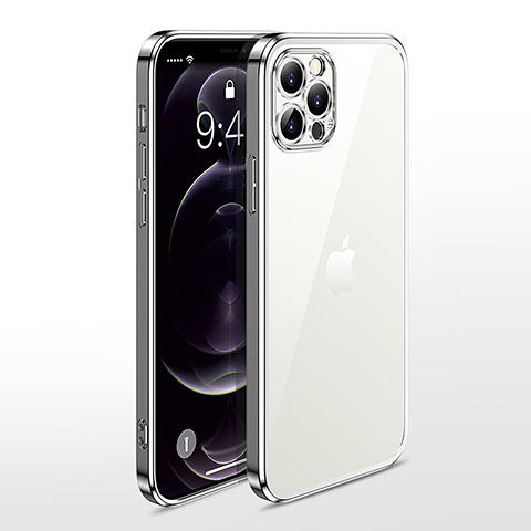 Apple iPhone 12 Pro Max用極薄ソフトケース シリコンケース 耐衝撃 全面保護 クリア透明 N01 アップル シルバー