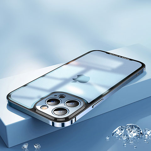 Apple iPhone 12 Pro Max用ケース 高級感 手触り良い メタル兼プラスチック バンパー QC2 アップル ネイビー