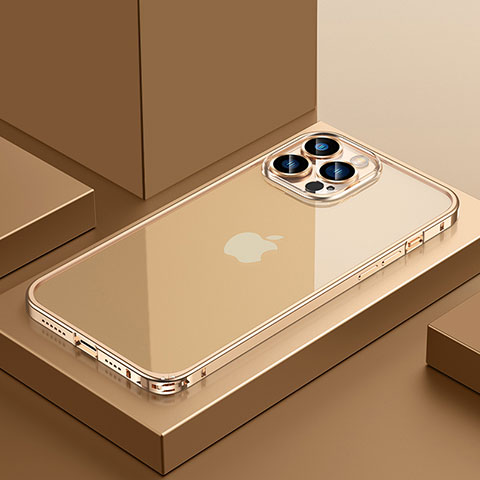 Apple iPhone 12 Pro Max用ケース 高級感 手触り良い メタル兼プラスチック バンパー QC4 アップル ゴールド
