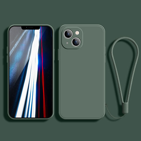 Apple iPhone 13用360度 フルカバー極薄ソフトケース シリコンケース 耐衝撃 全面保護 バンパー G02 アップル グリーン