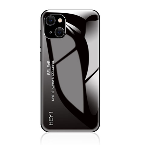 Apple iPhone 13用ハイブリットバンパーケース プラスチック 鏡面 虹 グラデーション 勾配色 カバー アップル ブラック