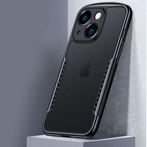 Apple iPhone 13用ハイブリットバンパーケース クリア透明 プラスチック 鏡面 カバー M01 アップル ブラック