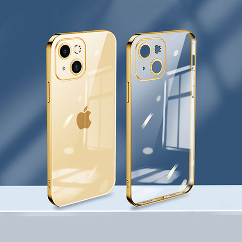 Apple iPhone 13用極薄ソフトケース シリコンケース 耐衝撃 全面保護 クリア透明 H08 アップル ゴールド