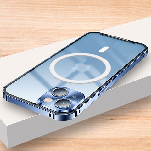 Apple iPhone 13用ケース 高級感 手触り良い メタル兼プラスチック バンパー Mag-Safe 磁気 Magnetic LK2 アップル ネイビー