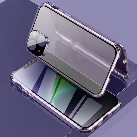 Apple iPhone 13用ケース 高級感 手触り良い アルミメタル 製の金属製 360度 フルカバーバンパー 鏡面 カバー LK3 アップル パープル