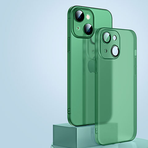 Apple iPhone 13用極薄ケース クリア透明 プラスチック 質感もマットQC1 アップル グリーン