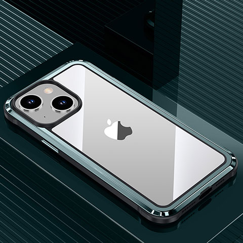 Apple iPhone 13用ケース 高級感 手触り良い アルミメタル 製の金属製 兼シリコン カバー QC1 アップル シアン