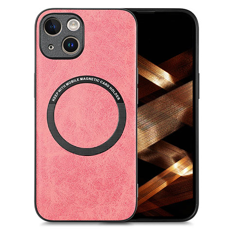 Apple iPhone 13用シリコンケース ソフトタッチラバー レザー柄 アンドマグネット式 S02D アップル ピンク