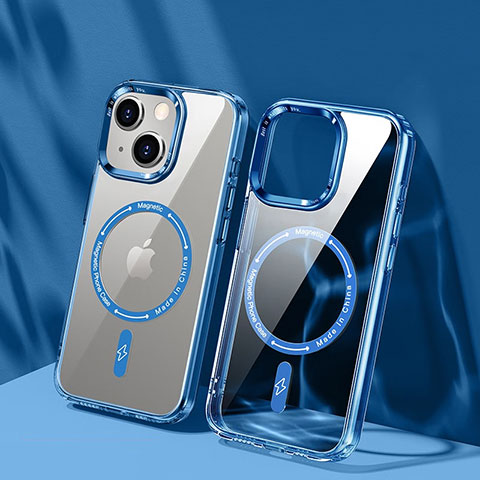 Apple iPhone 13用極薄ソフトケース シリコンケース 耐衝撃 全面保護 クリア透明 カバー Mag-Safe 磁気 Magnetic TB1 アップル ネイビー