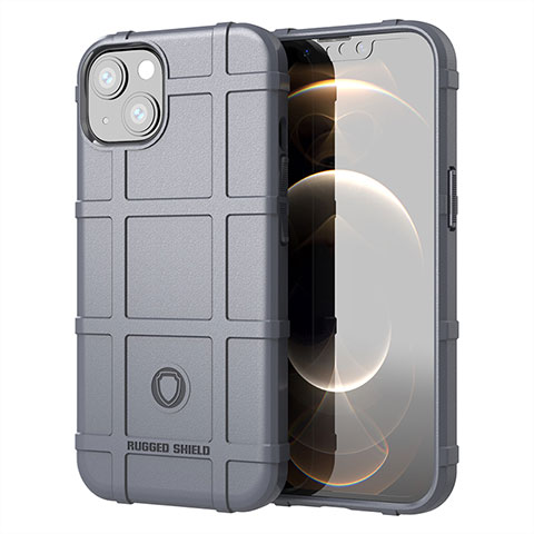 Apple iPhone 13 Mini用360度 フルカバー極薄ソフトケース シリコンケース 耐衝撃 全面保護 バンパー G05 アップル グレー