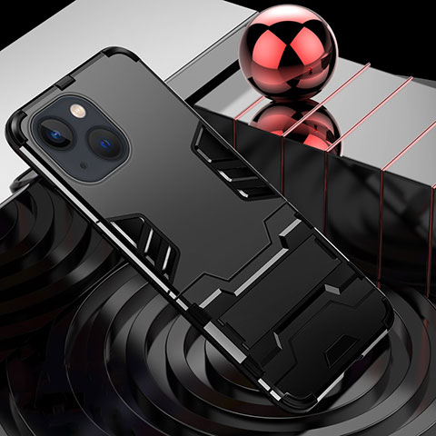 Apple iPhone 13 Mini用ハイブリットバンパーケース スタンド プラスチック 兼シリコーン カバー A06 アップル ブラック