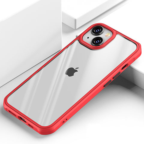 Apple iPhone 13 Mini用ハイブリットバンパーケース クリア透明 プラスチック 鏡面 カバー M03 アップル レッド