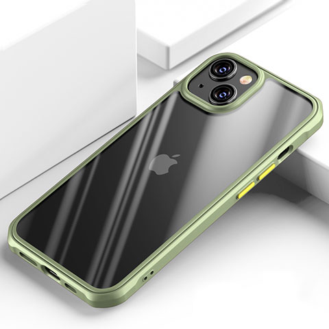 Apple iPhone 13 Mini用ハイブリットバンパーケース クリア透明 プラスチック 鏡面 カバー M03 アップル グリーン