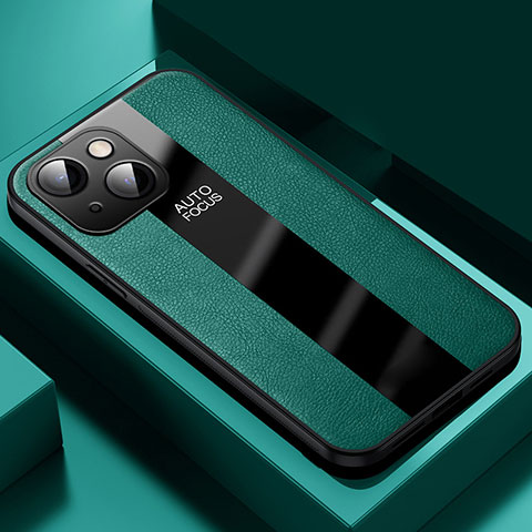 Apple iPhone 13 Mini用シリコンケース ソフトタッチラバー レザー柄 カバー S04 アップル グリーン