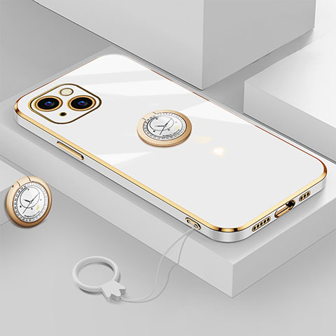 Apple iPhone 13 Mini用極薄ソフトケース シリコンケース 耐衝撃 全面保護 アンド指輪 マグネット式 バンパー A08 アップル ホワイト