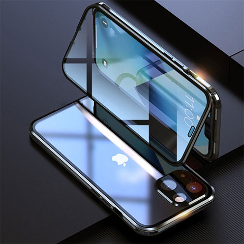 Apple iPhone 13 Mini用ケース 高級感 手触り良い アルミメタル 製の金属製 360度 フルカバーバンパー 鏡面 カバー M08 アップル ブラック