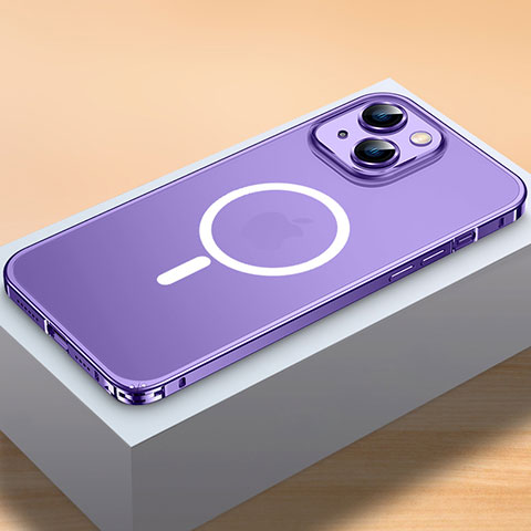Apple iPhone 13 Mini用ケース 高級感 手触り良い メタル兼プラスチック バンパー Mag-Safe 磁気 Magnetic QC2 アップル パープル