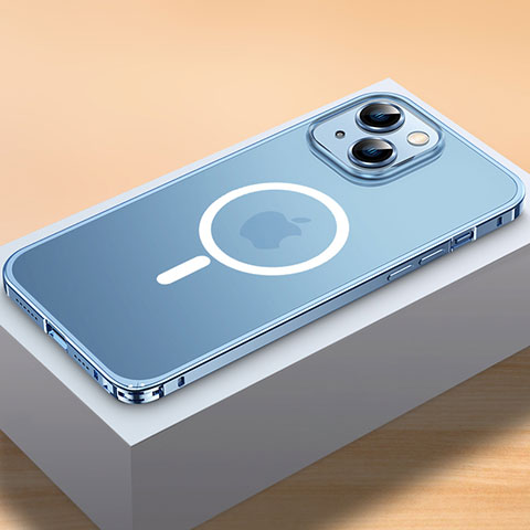 Apple iPhone 13 Mini用ケース 高級感 手触り良い メタル兼プラスチック バンパー Mag-Safe 磁気 Magnetic QC2 アップル ネイビー