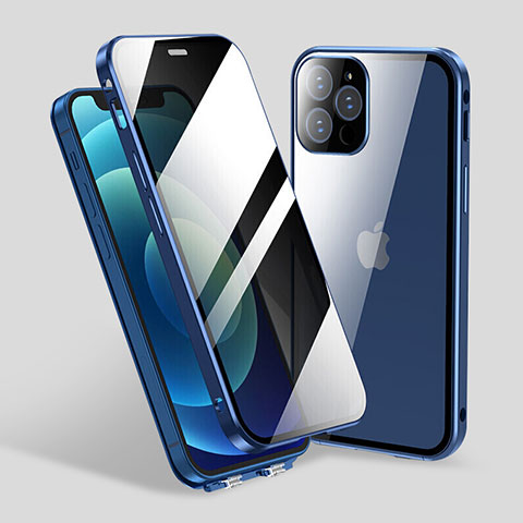 Apple iPhone 13 Pro用ケース 高級感 手触り良い アルミメタル 製の金属製 360度 フルカバーバンパー 鏡面 カバー M06 アップル ネイビー