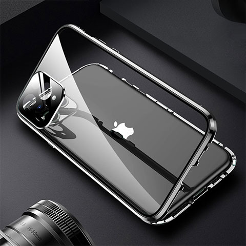 Apple iPhone 13 Pro用ケース 高級感 手触り良い アルミメタル 製の金属製 360度 フルカバーバンパー 鏡面 カバー M09 アップル ブラック