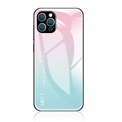 Apple iPhone 13 Pro用ハイブリットバンパーケース プラスチック 鏡面 虹 グラデーション 勾配色 カバー アップル シアン